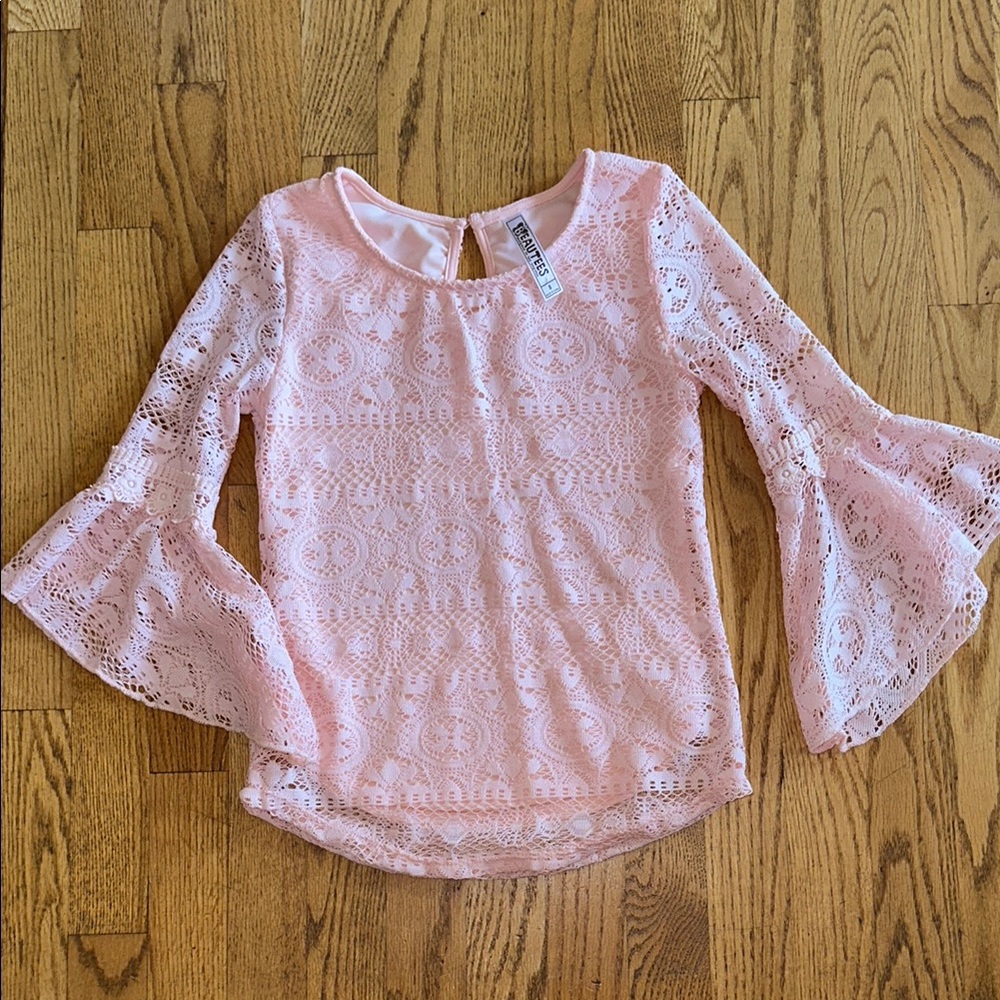 Beautees Pink Lace Bell Sleeve Top, size S